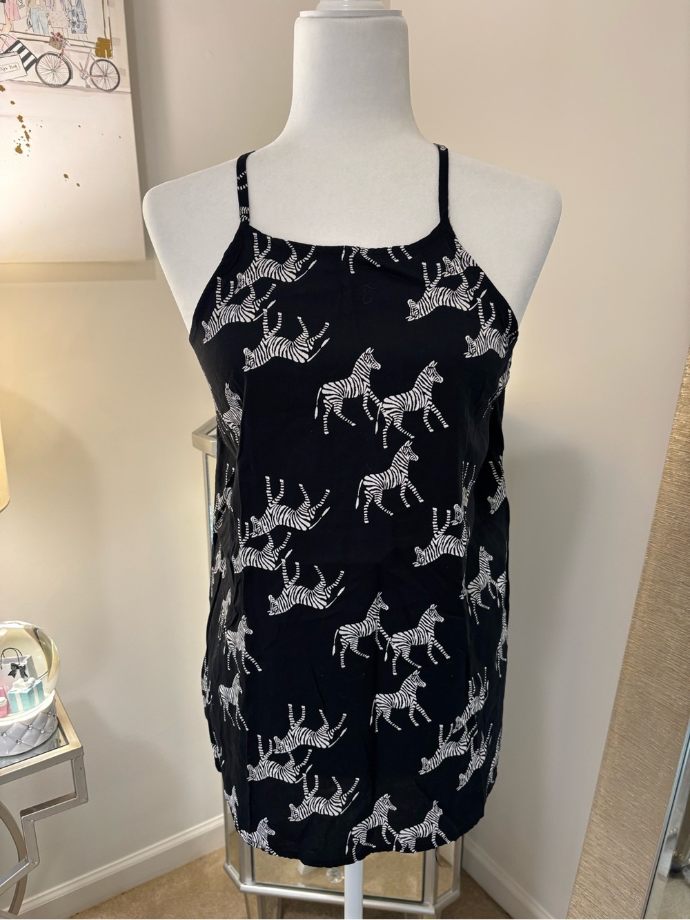 Old Navy Black Zebra-Print Spaghetti Strap Tank